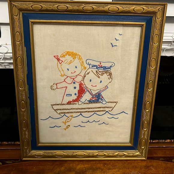 Source Unknown Other - Vintage Embroidered Cross-stitch Hello Sailor wall art